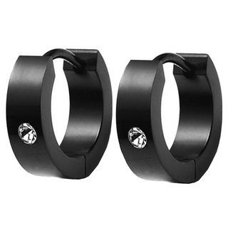 Men Style Jet Black Diamond Cz Stainless Steel Circle Men Style Jet Black Diamond Cz Stainless Steel Circle Earring For An