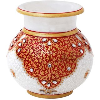 Buy White Marble Paited Flower Kalash For Home Decoration 4 Inch