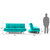 Fabhomedecor - Brio Wooden Frame Sofa Cum Bed With Fabric Upolstry And Metal Legs - Aqua Blue