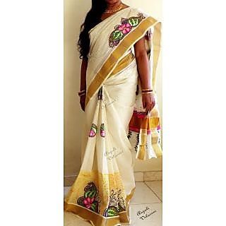 Buy Hand Painted Kerala Saree With Pink Designs Online 2800