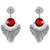 Donna Fashion Red Round Leaf Rhodium Plated Dangler Earrings with Crystals for Women ER30077R