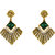 Donna Fashion Green Square Gold Plated Dangler Earrings with Crystals for Women ER30078G