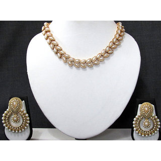 White pearl double line polki necklace set