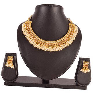 Traditional Gold Plated AD Stone  Pearl Studded Necklace Set for Women (MJ0171)