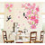 Vinyl Flowers In Pink Large Size And Magpie Birds Flying Art Sticker Wall Sticker