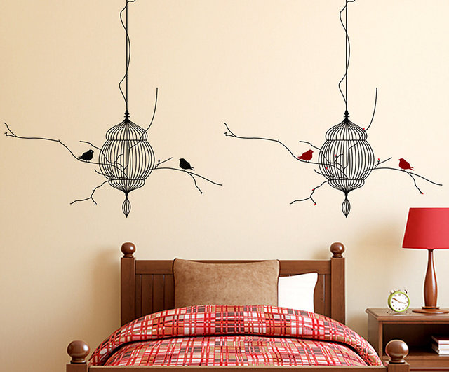 Wall Stickers Bedroom Backdrop Hanging Cages With Birds Living Room Design Vinyl