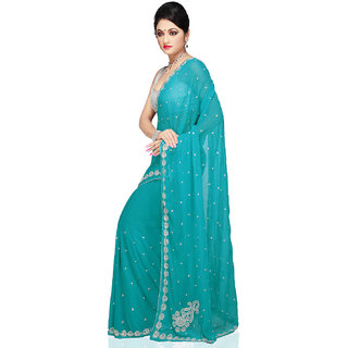 Buy Blue Chiffon Embroidered Pearl Work V Neck Blouse And Pre-draped Saree  For Women by Ridhima Bhasin Online at Aza Fashions.