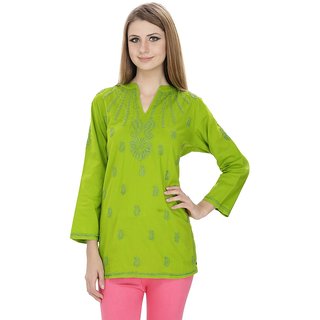 Buy Nazrana Green Keel Kangan handcrafted Lucknowi Chikankari Medium ...