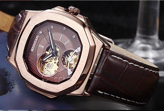 Buy Luxury Brand Royal Mens Automatic Mechanical Leather Band