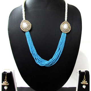 Buy Sky Blue Pearl Two Side Brooch Jhumka Necklace Set Online Get 50 Off