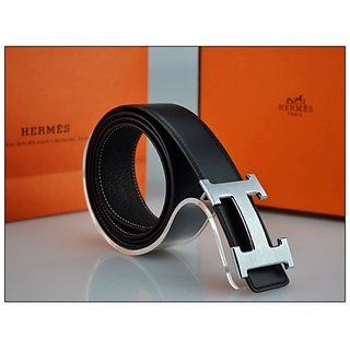 HERMES LEATHER SILVER TONE H BUCKLE BELT - BLACK In India - Shopclues ...