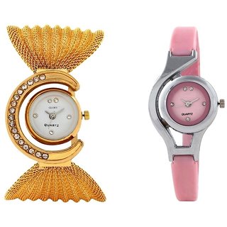 Women Fancy Combo Of Golden And Pink Analog Girls Watches