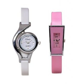 Women Fancy Deginer Multicolor Analog Watch Combo (white  Pink)