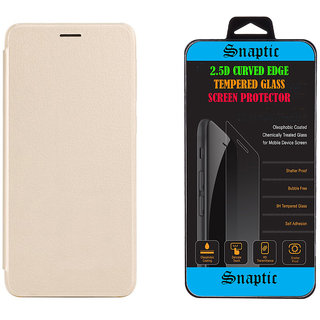 Snaptic Golden Leather Flip for Vivo Y31 with Tempered Glass