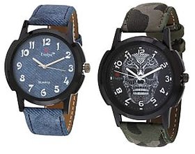 Evelyn Round Dial BlueBrown Fabric Strap Mens Set Of 2 Watches