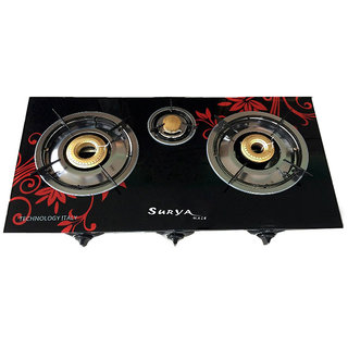 Buy Surya Maze 2.5 Brass Burner Designer Toughened Glass Gas Stove