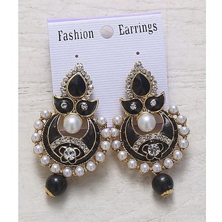 Women Jewellery Black Royal Designer Gold Plated Traditional Kundan hot Girls Earrings