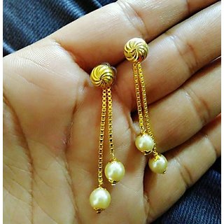 Buy 18 k gold plated ball earrings with pearl latkan chain Online - Get 50% Off