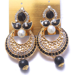 Jewellery Royal Designer Gold Plated  Black Traditional Kundan Earrings