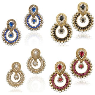 Women Jewellery Royal Designer Gold Plated Multi Color Green Pearl Traditional Kundan Earrings