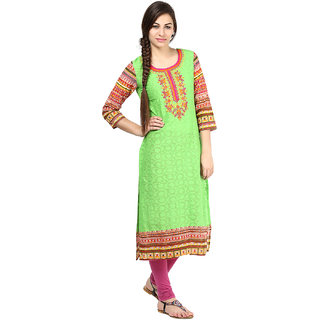 Prakhya Embroidered Womens Long Straight cotton kurta-SW623GREEN