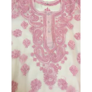 Chikankari Handwork Chiffon Kurti With Inner Chikan which literally means embroidery is known to have been introduced by nur jehan, the wife of mughal emperor jahangir. chikankari handwork chiffon kurti with
