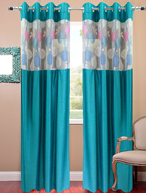Buy Homefab India Set Of 2 Russel Net Aqua Window Curtains Online