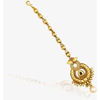 Adorzia DESIGNER JEWELLERY GOLDEN CHAND MOTI DROP ANTIQUE MAANG TIKKA ADOJW0228