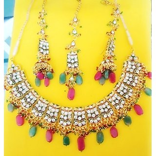 DESIGNER BRIDAL NECKLACE SET IN CZ DIAMOND,RUBY,EMERALD