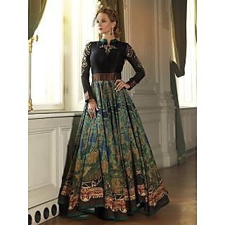 Styles Closet New Designer Green And Black Semi Anarkali Gown 10005
