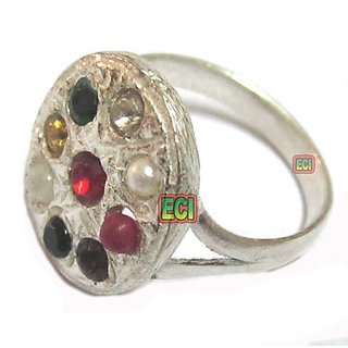 CROWN Navratna 9 Gemstone Finger Ring For Men Women Navratan Navgrah Anguthi