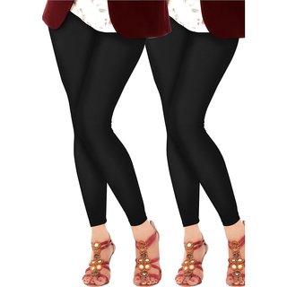                       Oviaa Womens Black Colour Ankle Length Cotton Leggings (Pack of Two)                                              