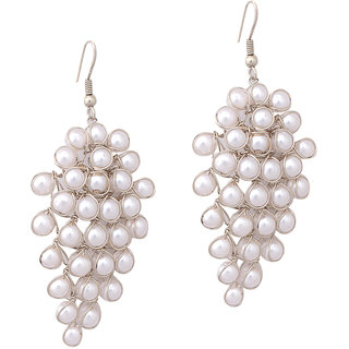 Sparkling Jewellery Leaf Shaped Earring With White Pearl