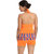 Very Pleasing Swim Sexy Multi Orange Blue Striped Haltered Neck Two Piece BoyLeg Bottom Tankini-Beach Wear