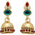 Om Jewells Traditional Ethnic Red Green Jhumki Earrings with Crystals stones for Women ER1000003