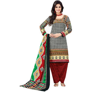 Drapes Black Cotton Block Print Salwar Suit Dress Material (Unstitched)