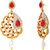 Traditional Ethnic Red Floral Paisley Gold Plated Dangler Earrings with Crystals for Women by Donna ER30111G