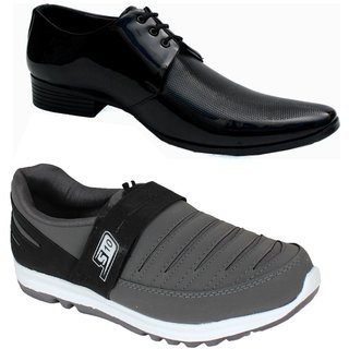 Buy Smithsoul Grey Sports Shoes Combo with Black Formal Shoe