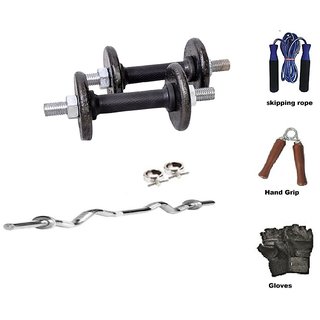 RMC Cast Iron HOME GYM SET (15 Kg Cast Iron Plates +1 Pair Dumbel Rod + Free Gloves +free Skiping Rope + 3ft Ez Curl BAR + Locks)