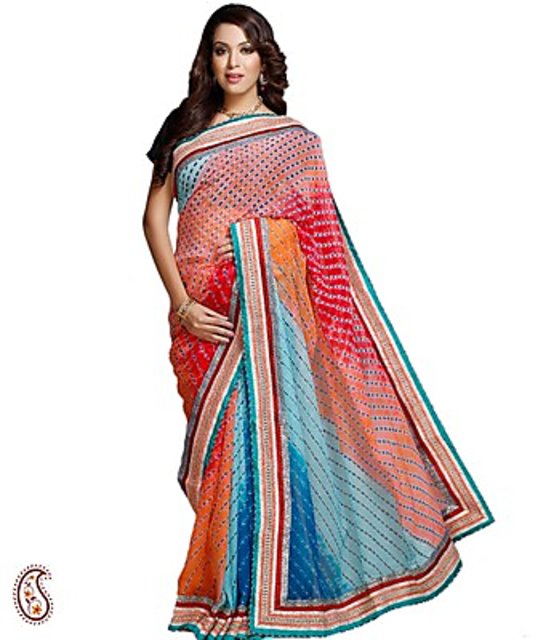 Buy Pastel Green Shaded Hand Embroidered Chiffon Saree by GEROO BY NEELAM  at Ogaan Market Online Shopping Site