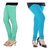 Stylobby Green And Sky Blue Cotton Lycra (Pack Of 2 Leggings)