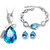 Cyan bow style blue crystal pendant set and bracelet combo for women