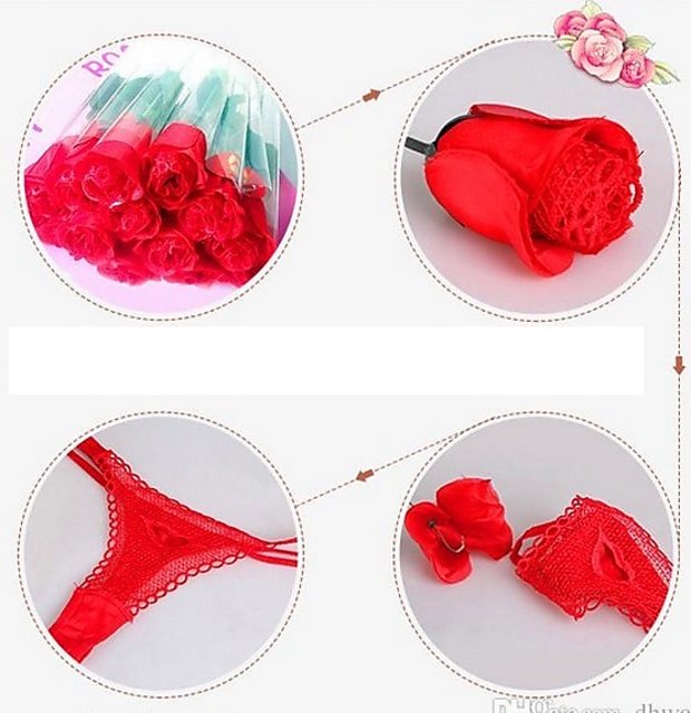 Women Sexy Valentine's Day Gift Novelty Rose RED G-string Pantie Thong  Lingerie