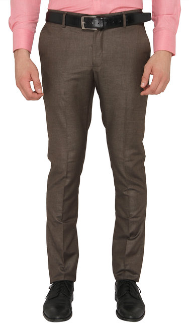 Buy Men Brown Custom Fit Solid Casual Trousers Online - 745827 | Allen Solly