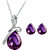 Cyan bow style purple crystal pendant set and bracelet combo for women