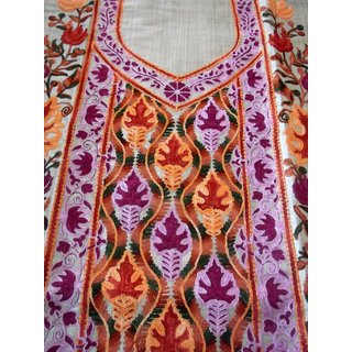 kashmir ari embroidered pure khadi silk dress material set heavy embroidery all over