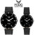 Fogg Round Black Leather Strap Couples Quartz Watch