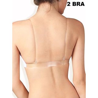 Pack of 2 Backless White Bra With Transparent Back Strap (Slighly Padded)
