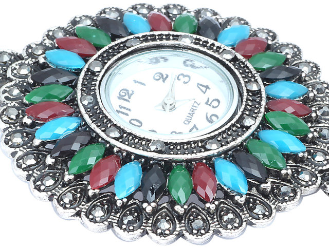 Oxidised Silver Floral Design Watches For Girls - Silver Palace