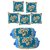 SNS GOLDEN BLUE FLORAL SET OF 5 CUSHION COVERS  2 BOLSTER COVERS